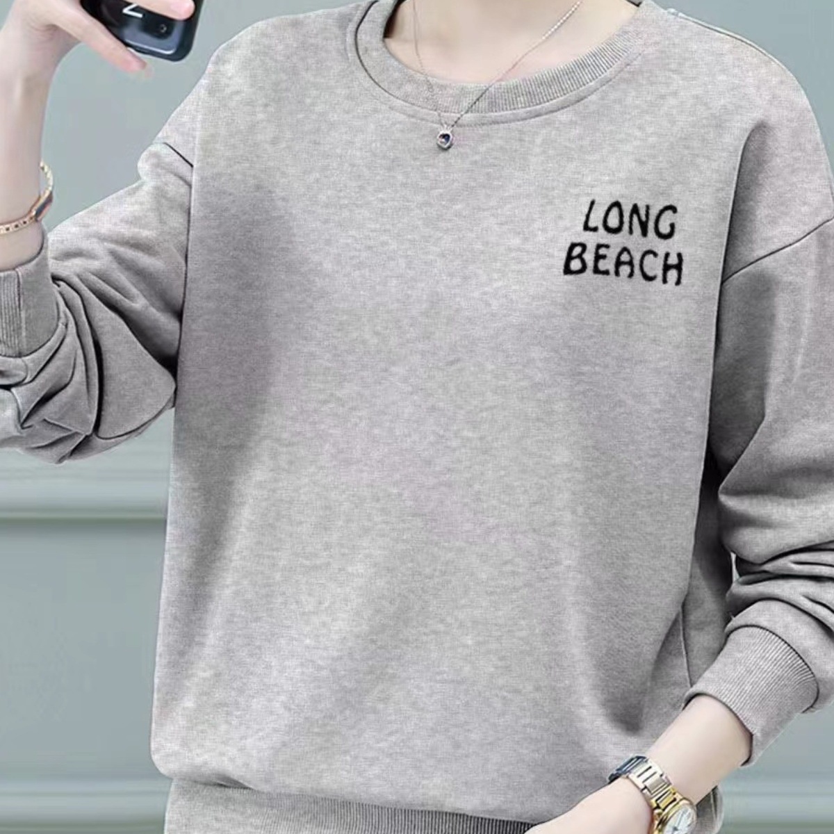 含棉圆领卫衣女春秋薄款2025新款ins潮韩版宽松百搭早秋上衣外套