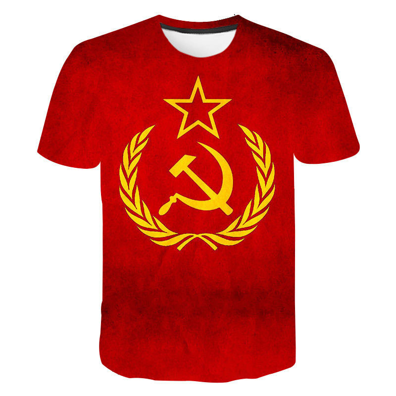 2024 Transfronterizo nuevo estilo soviético CCCP 3D impresión digital cuello redondo tendencia de moda hombres y mujeres camiseta top