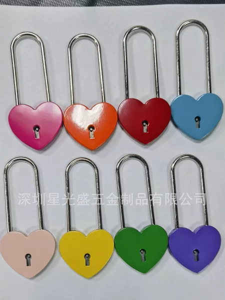 Long Hook Heart Lock, New Style Wish Lock, Colorful Heart Lock, Key Padlock, Tourist Area Steel Lock with Label