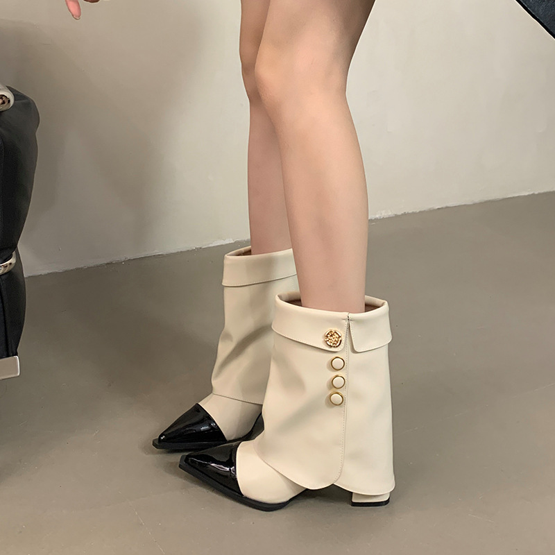 2025 Fall Fashion Collection Multifunctional Chunky Heel Cycling Style Elegant Color Block Cropped Slip-On Pants_voghion.com