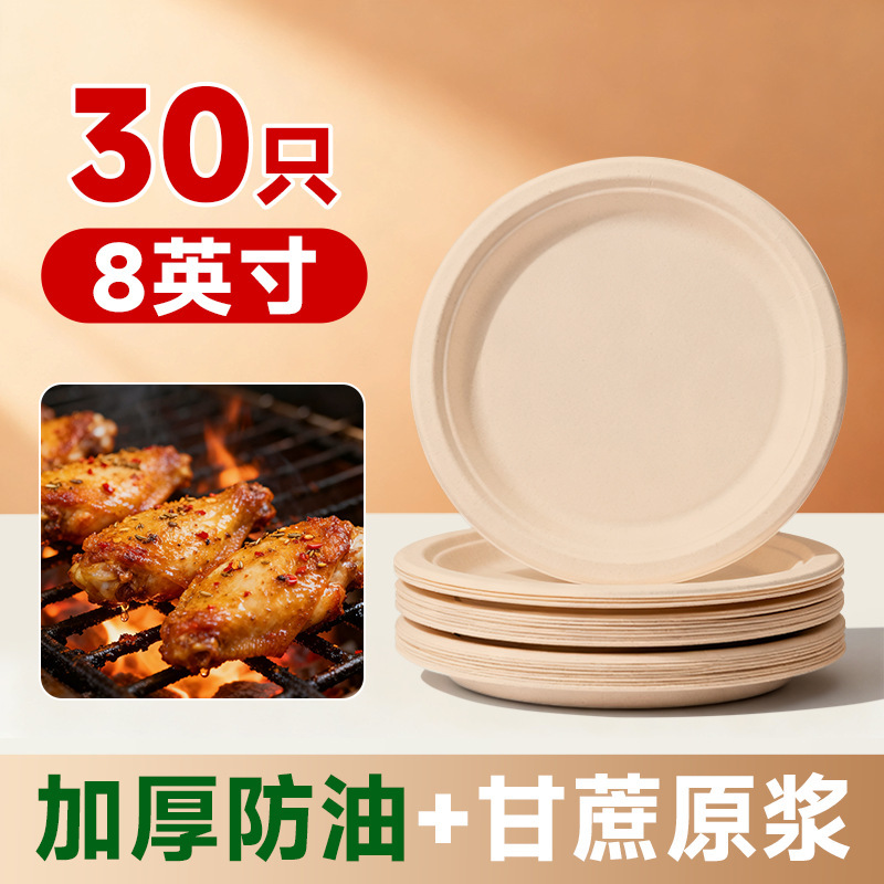 Shaolong Disposable Tableware Plate Sugarcane Pulp Degradable Environmentally Friendly Compostable Picnic Outdoor Household Disc