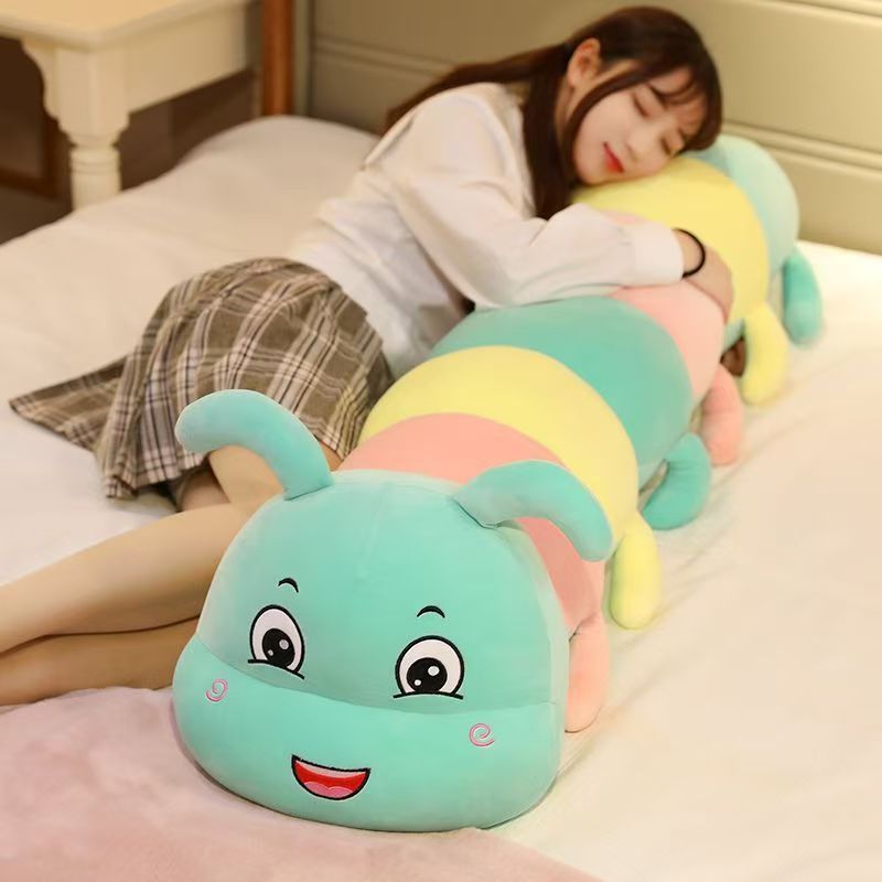 Cute Caterpillar Plush Toy Pillow Doll Stuffed Animal for Girls to Sleep on Bed with Legs Folded Long Pillow