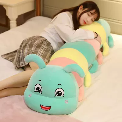 Cute Caterpillar Plush Toy Pillow Doll Stuffed Animal for Girls to Sleep on Bed with Legs Folded Long Pillow (Oyuncaq yastıqlar) - factory-direct-sales-mint-green-happy-80cm-suitable-for-babies-under-7-years-old