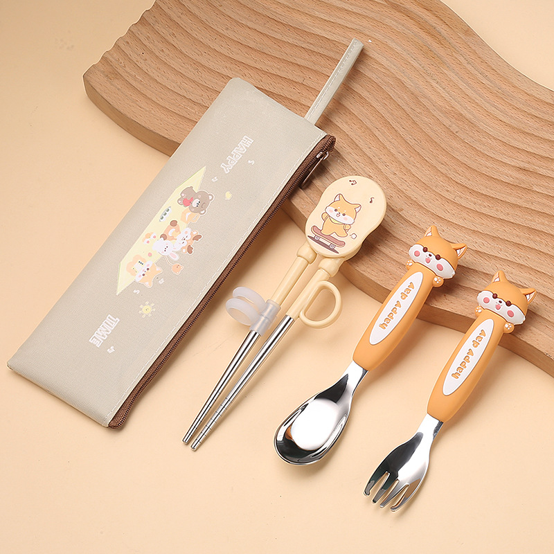 【여우】학습용 젓가락 + 잉곳 포크 + 잉곳 스푼