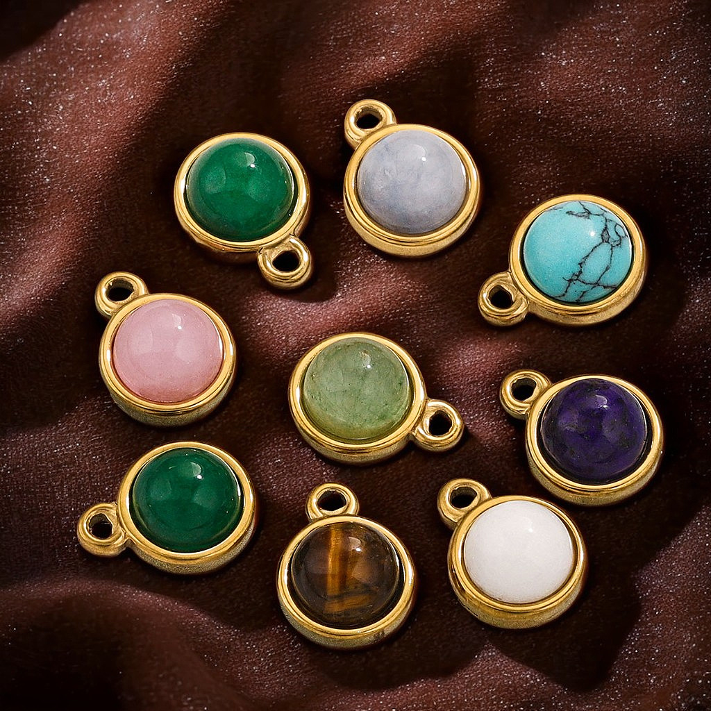 Acero inoxidable redondo adornado colgante de piedra natural DIY pendientes pulseras collares accesorios accesorios colgantes