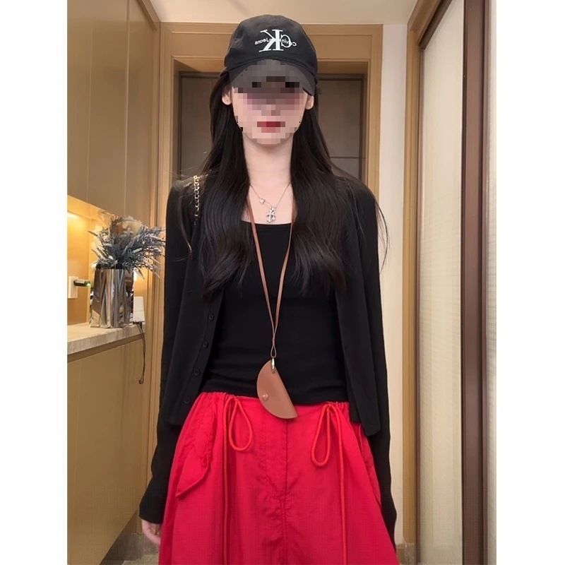 2025早秋新款背心+外套长袖单排扣圆领女包袖防晒短女装外搭气质|undefined