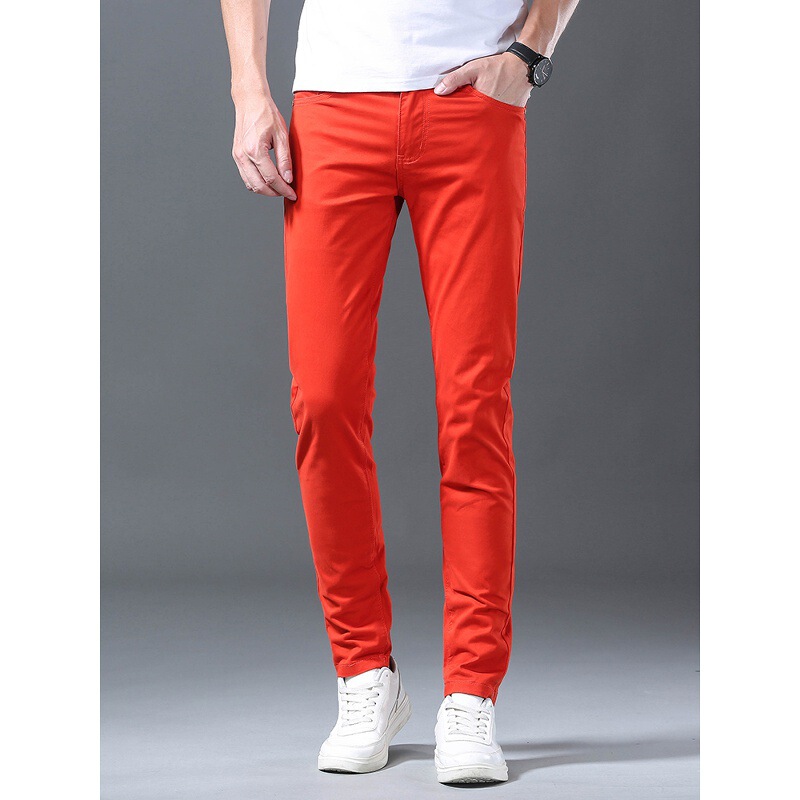 European High-End Red Skinny Jeans for Men, Slim Fit, Stretchy, Colorful, Spring Fashion, Versatile Casual Long Pants, Trendy