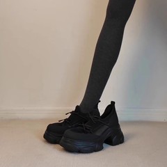 羊皮版~休闲运动鞋女舒适圆头厚底时尚百搭双蝴蝶结设计感老爹鞋