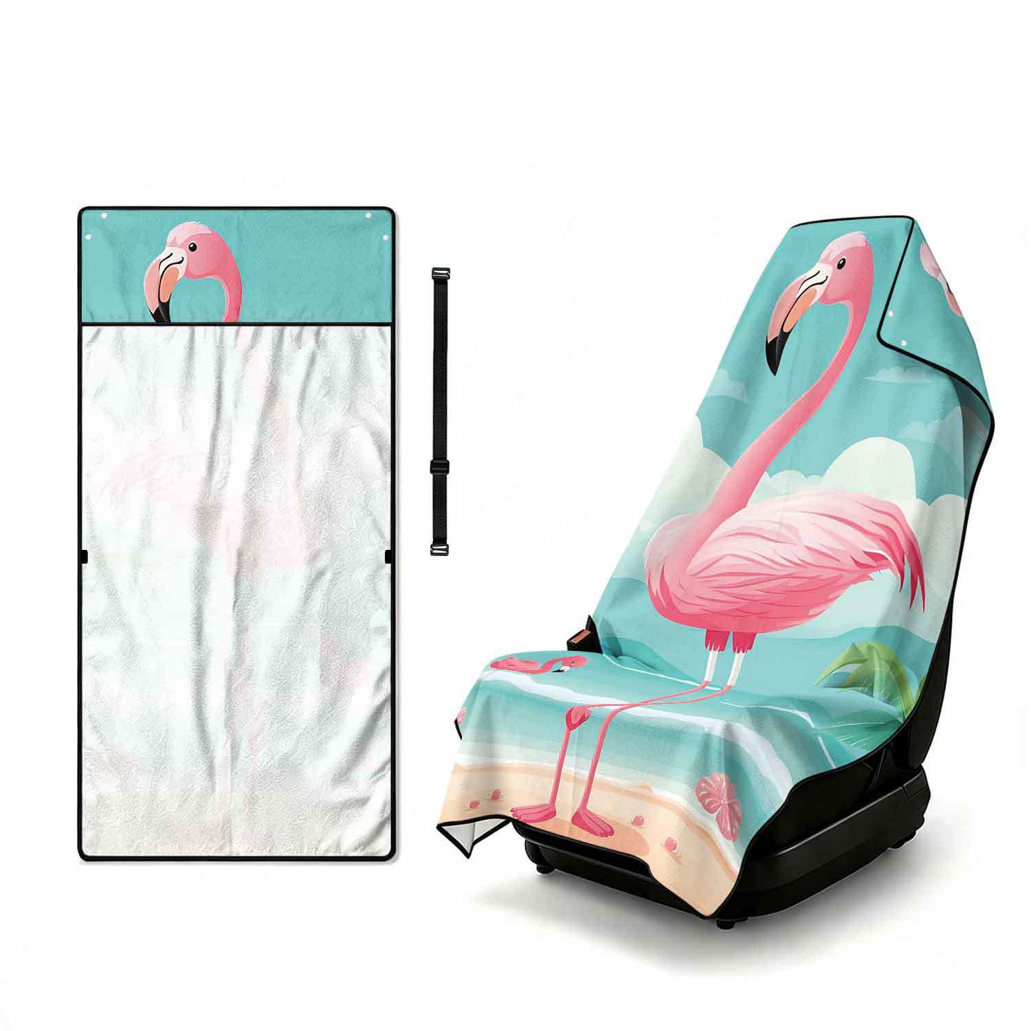 Printed bath towel and car seat cover 2-in-1, ultra-fine fiber outdoor beach and car dual-use universal seat cushion