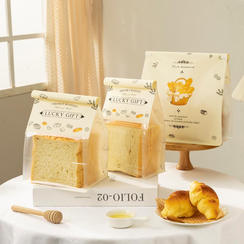 450克面包吐司包装袋牛皮纸防油防潮饼干零食糕点卷边透明烘焙袋