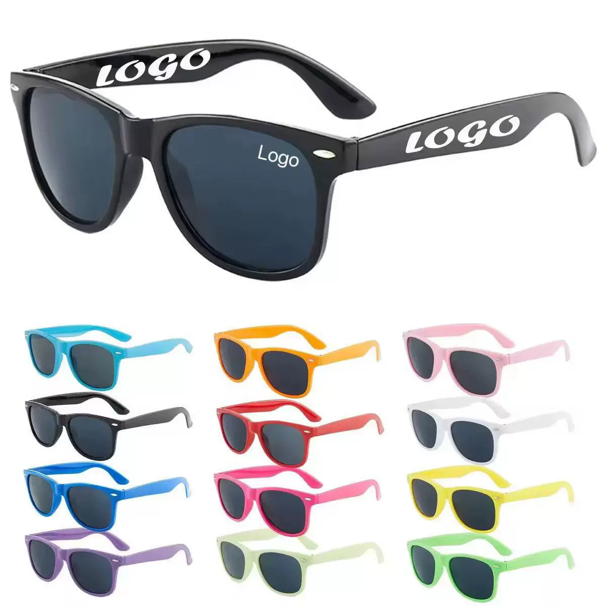 欧美外贸米钉款促销礼品太阳镜PC环保眼镜可选潘通色LOGO墨镜FDA