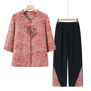 奶奶装夏装衬衫中老年人女装夏季小衫妈妈春装套装太太老人上衣服