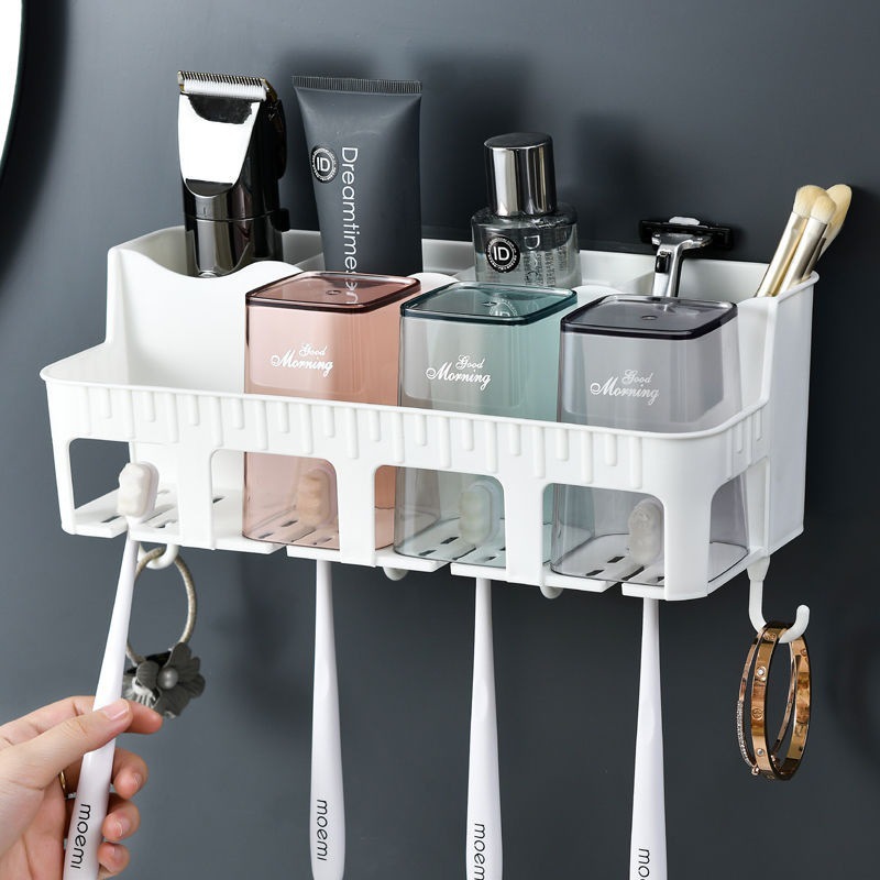 牙刷置物架挂墙式免打孔吸壁式牙刷架卫生间漱口杯创意洗漱台浴室