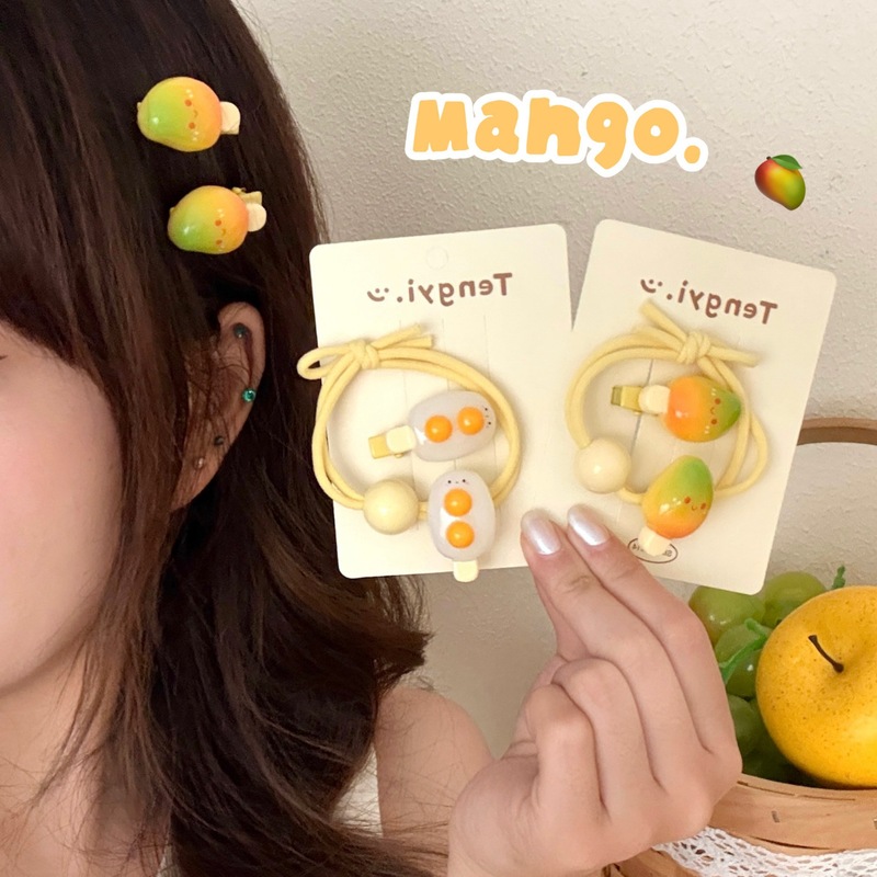 创意雪糕冰淇淋发夹发绳套装少女趣味美食刘海夹发卡可爱马尾发圈|undefined