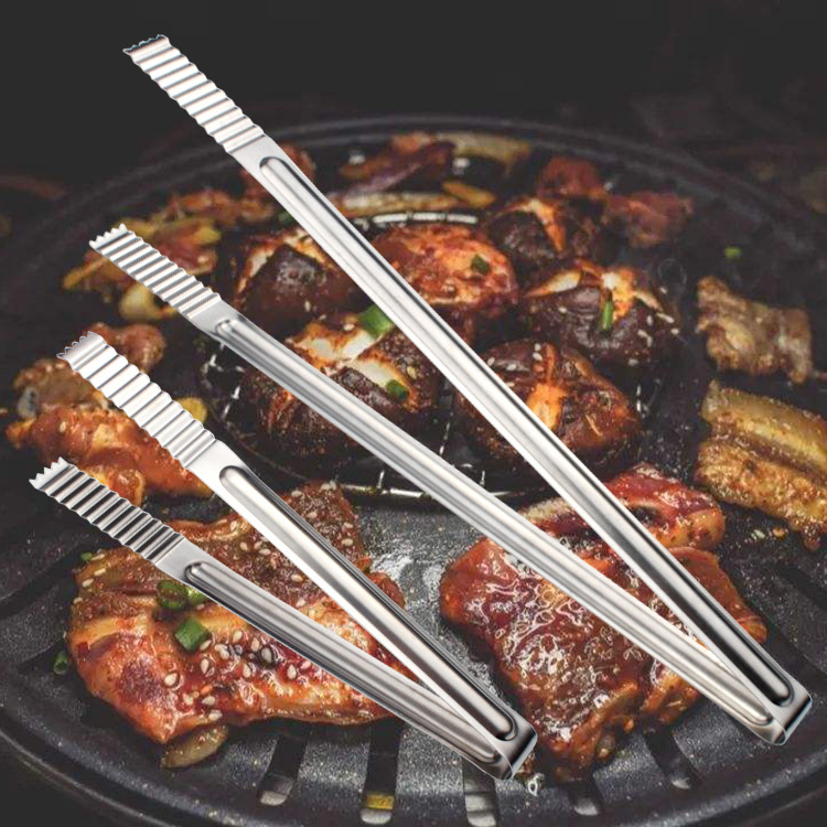 不锈钢食品夹加长波浪形烧烤夹自助烤肉夹多功能食物夹子烧烤工具|ru