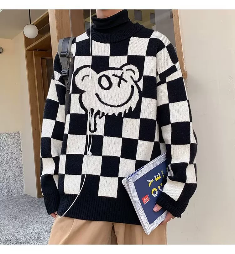 Demi-season knitted sweater unisex, cute bear/deer motif, sizes M–3XL (recommended body weight)