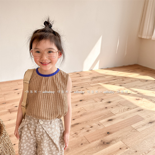 2024 Children's Clothing Summer New Products Girls Summer Clothes Korean Style Plaid Sleeveless Shirt Summer Shirt 123226