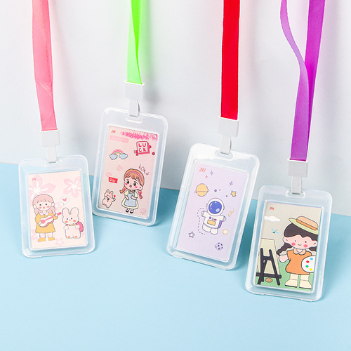 Student card holder cartoon cute transparent waterproof ID holder employee work badge with lanyard bus card holder wholesale