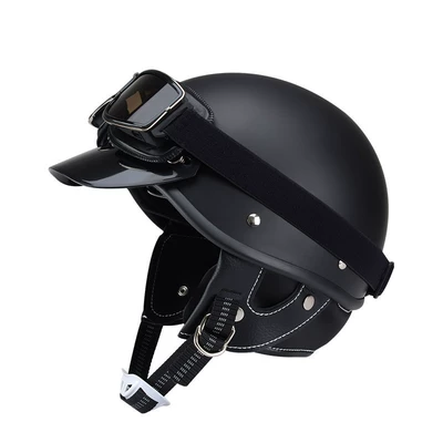 Japanese Retro Motorcycle Half Helmet, Motosiklet kaskı (dəbilqə) - 3c-matte-black-double-d-buckle-kart-goggles-face-towel-s