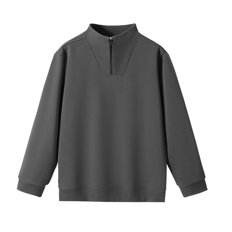 纯色无帽工作服外套立领潮牌重磅跨境男装黑色运动半拉链卫衣定制|undefined