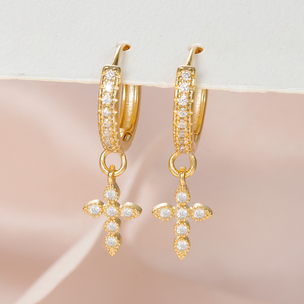 9g Weight Copper Ear Needle Material 18K Gold Plated Plating Material Zircon Inlay Material Charm Sleeper Hoop Earrings, Drop Earrings Classification 1 Pair Quantity Daily Occasion Copper Material Cross, Water Droplets, Lightning Pattern All Seasons Season Women's Gender Vintage Style Style 1 Pair Vintage Style Cross Water Droplets Lightning Copper Zircon 18K Gold Plated Drop Earrings 7