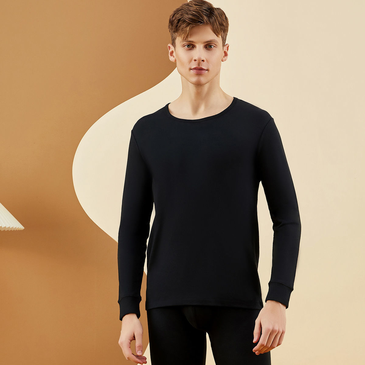 공장 직공급 남자 면 세트 가을 의류 바지 열 속옷 하의 셔츠 목 라운드 넥 소매 스티커 기호