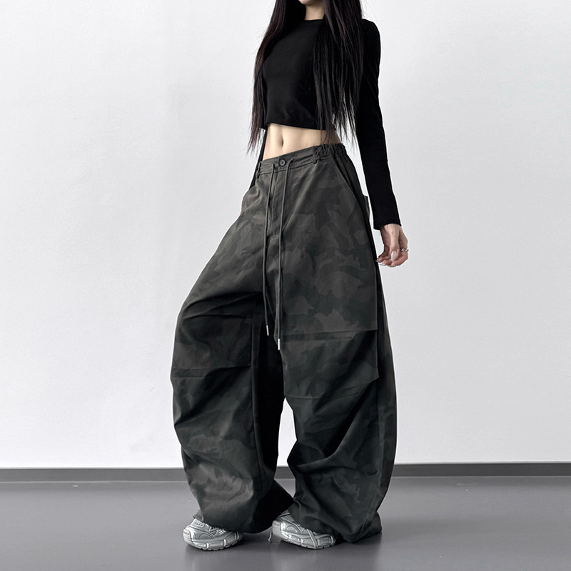 High-End Design Camouflage Cargo Pants for Women 2025 Early Autumn New High-Waist Slim Loose Casual Straight Wide-Leg Pants