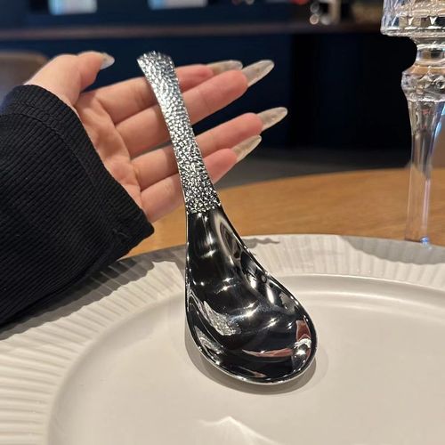 Stainless steel hammered pattern spoon retro-style hammered dot spoon household soup spoon rice spoon high-quality dessert spoon children's eating spoon