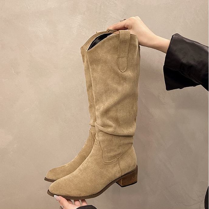Punches grueso plegado pila de botas de cilindro alto para mujeres 2026 nueva primavera de moda universal botas delgadas Martin