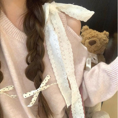 韩系少女感粉色露肩针织上衣女早秋新款设计感系带小个子减龄毛衣