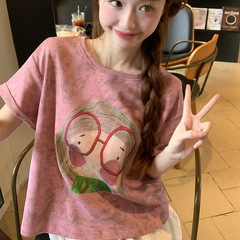 かわいいプリント半袖tシャツ女性の夏2025新型カジュアルでゆったりしていて、やせています。