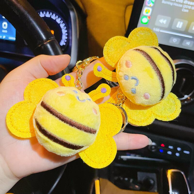 Cartoon plush doll keychain cute bee key doll pendant clothing bag accessories brooch accessories