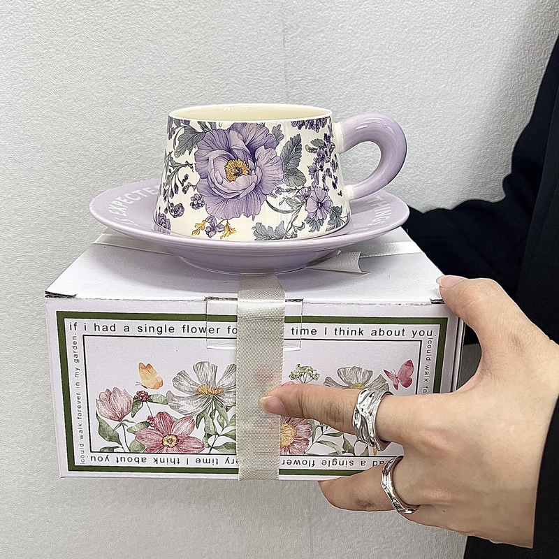 中古风手绘杯子送女生伴手礼高颜值咖啡杯碟套装送老师教师节礼物|undefined