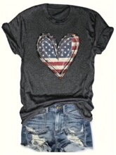 P 44261 Retro American Flag Print T-shirt ����ӡ��T�� �羳��