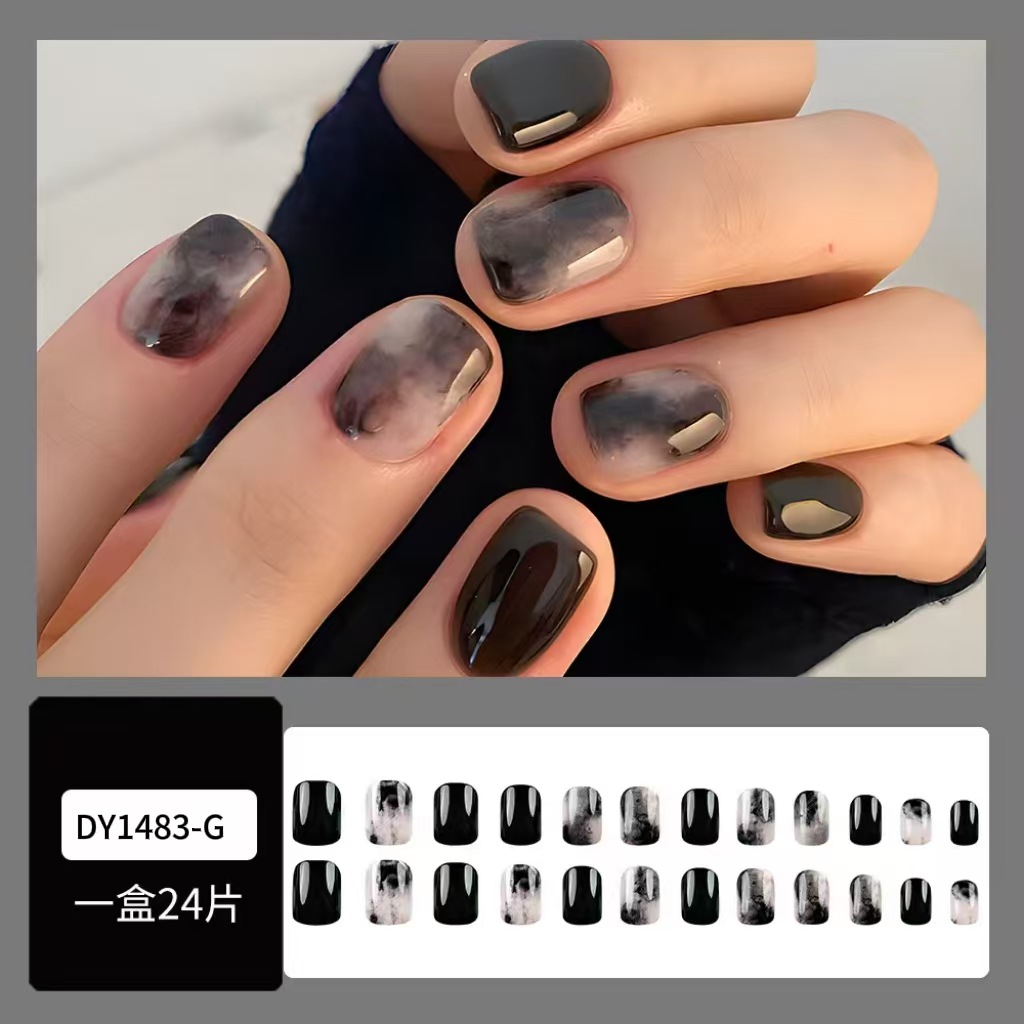 Ventas transfronterizas calientes de uñas de color oscuro nubes gradiente de uñas calientes temperamento de uñas falsas de alto nivel de sensación de uñas