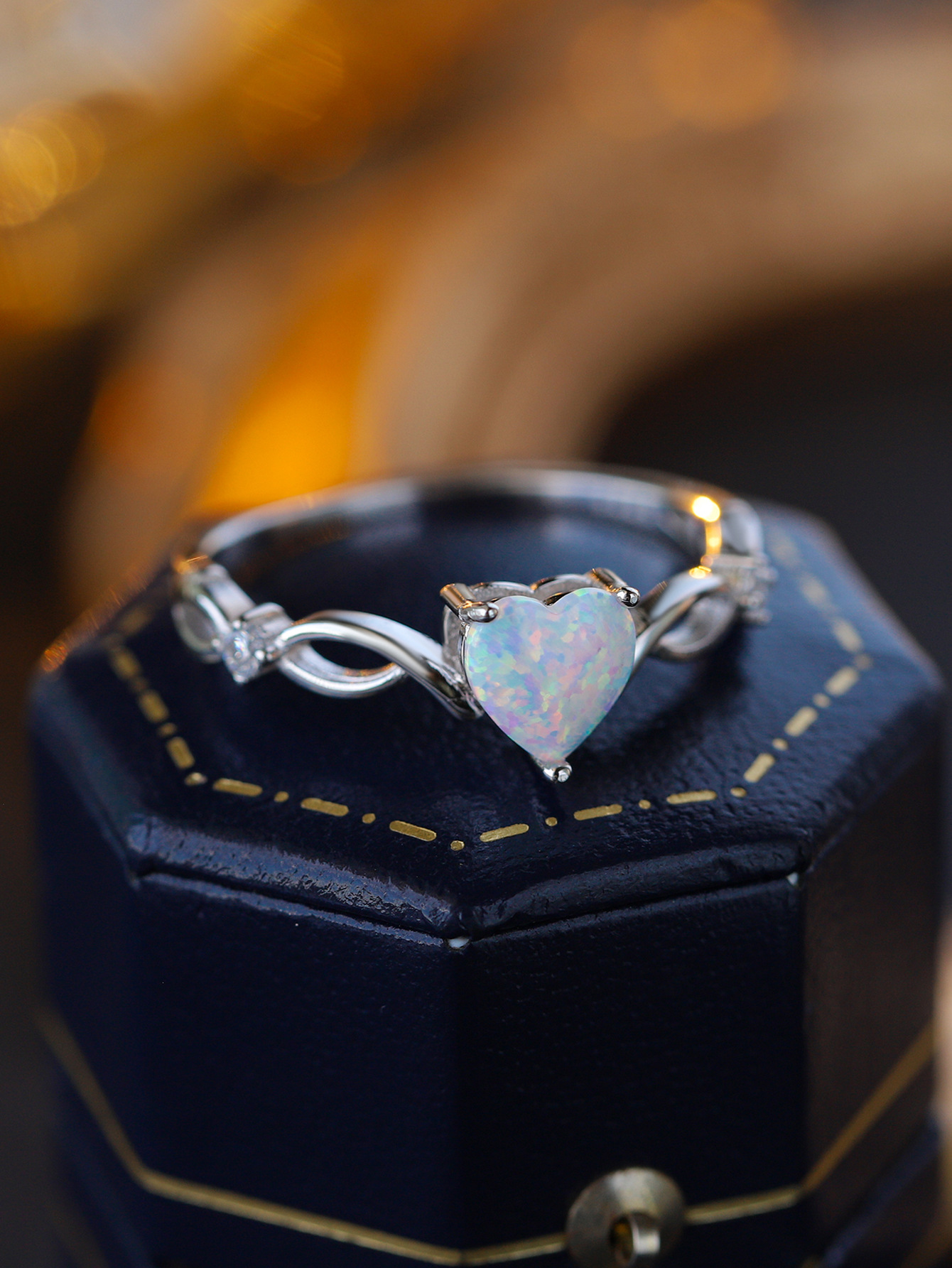 Heart Shape Pattern 925 Sterling Silver Opal Heart Shape Rings 925 Sterling Silver Rings