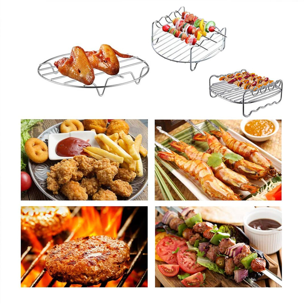 Accesorios de freidora de aire 2 piezas de acero inoxidable multi-barbacoa Parrilla de doble capa aguja en forma de G estante de vapor de una sola capa