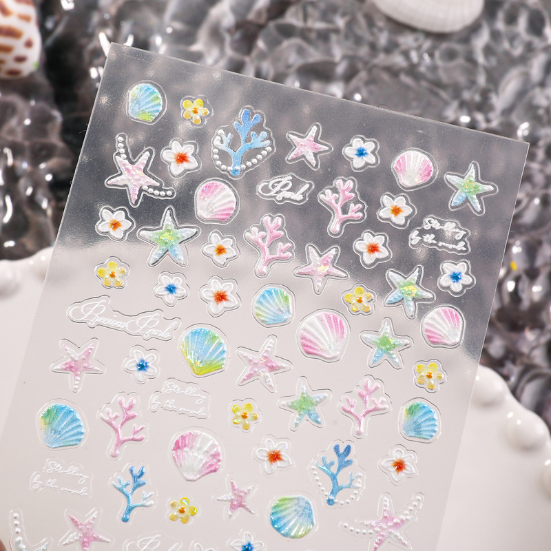 夏日海洋风美甲贴纸5D浮雕梦幻珊瑚贝壳海星diy指甲贴纸饰品 SL款|undefined