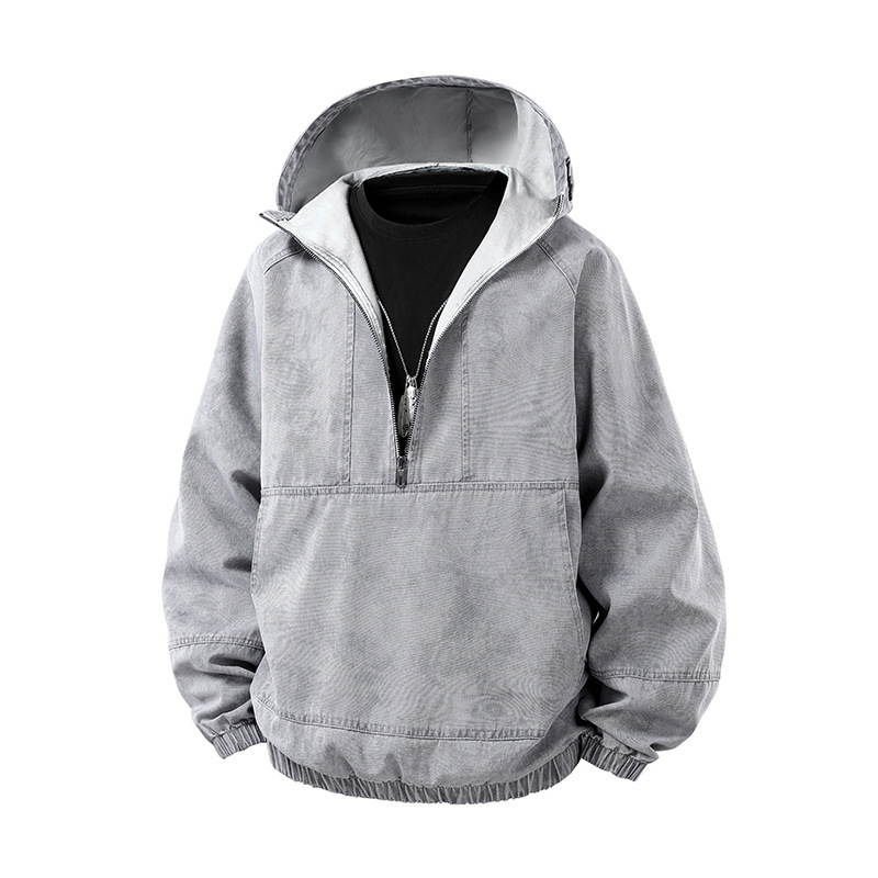 European Size Jacket Cross-Border European Size American Style Half-Zip Solid Color Hooded Tie-Dye Ultra-Loose Sweatshirt Men's Spring