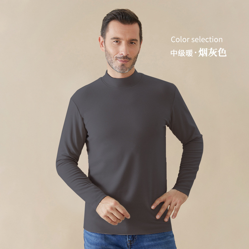 秋冬の新型の徳絨毛のヒアルロン酸の半高襟の底のシャツの男の発熱と保温の外は身を修める高襟の長袖のtシャツを着ます。