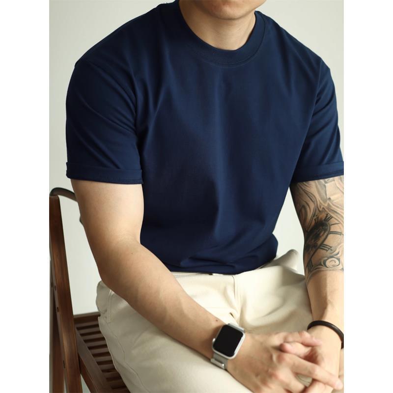 Heavyweight American-Style Pure Cotton Everyday Solid Color Men's Summer Fashion Simple Short-Sleeve Crew Neck Basic Casual Versatile Style