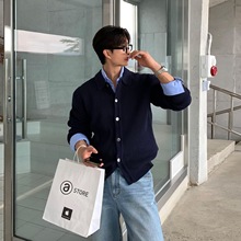 新款男士毛衣休闲宽松复古外套韩版潮流感麻花纹针织开衫红色