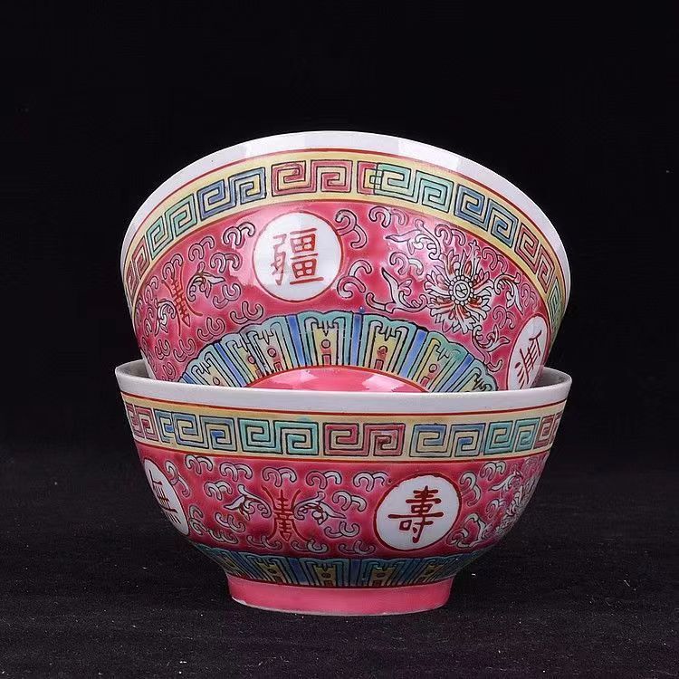 批发景德镇万寿无疆大罗汉碗中式陶瓷粉彩饭碗厂家供应