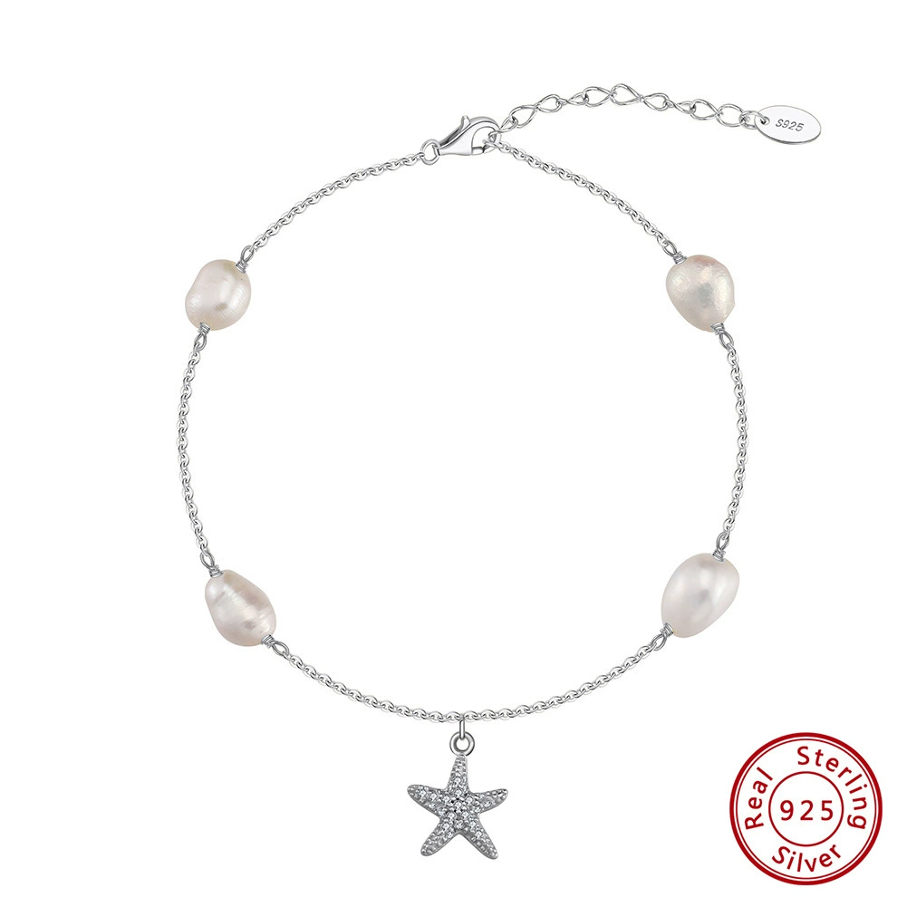 Beach ankle bracelet from pearl, 925 sample silver, silver 925 sample, wholesale