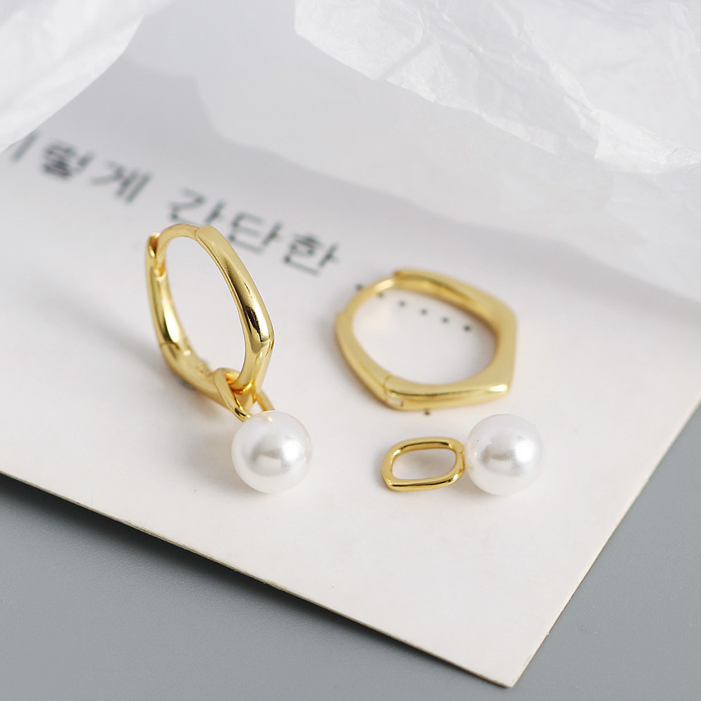 Geometric Pattern 1 Pair 925 Sterling Silver Artificial Pearls Geometric Earrings