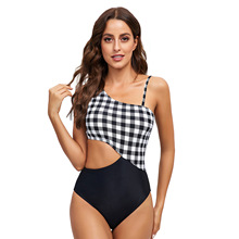 泳衣女夏现货亚马逊新款泳装腹部镂空性感露背三角连体泳衣