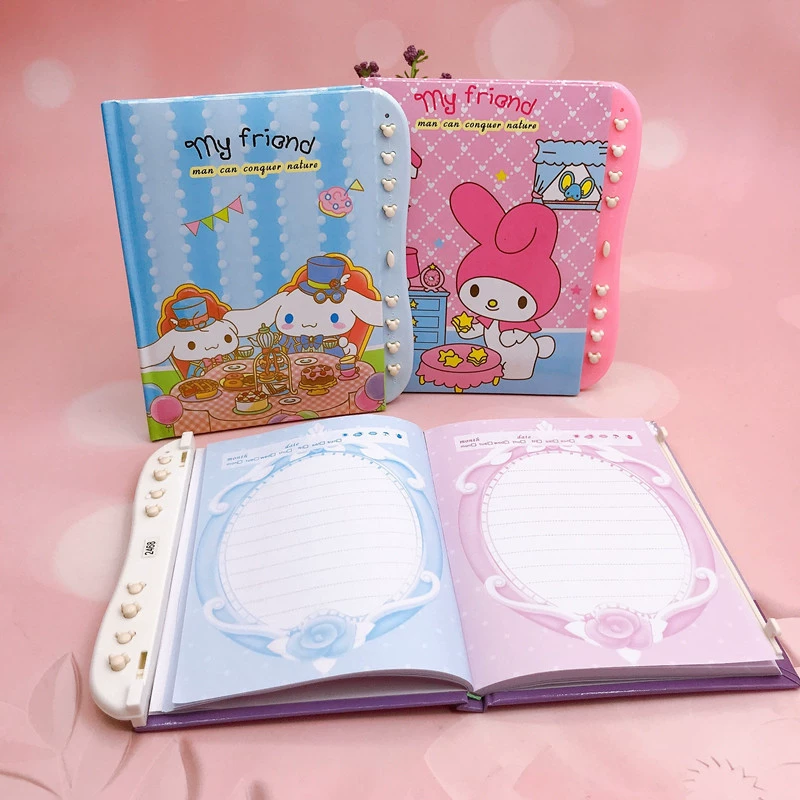 Картонный большой блокнот Kuromi Melody Little White Dog, кодовый блокнот с замком, 64K, студенческий дневник