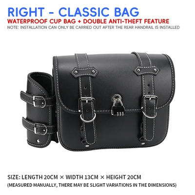 rear rack, quick-release side bags, Motorcycle bumper - classic-leather-side-bag-with-anti-theft-lock-cup-holder-requires-our-backrest-not-compatible-with-proultraec-versions