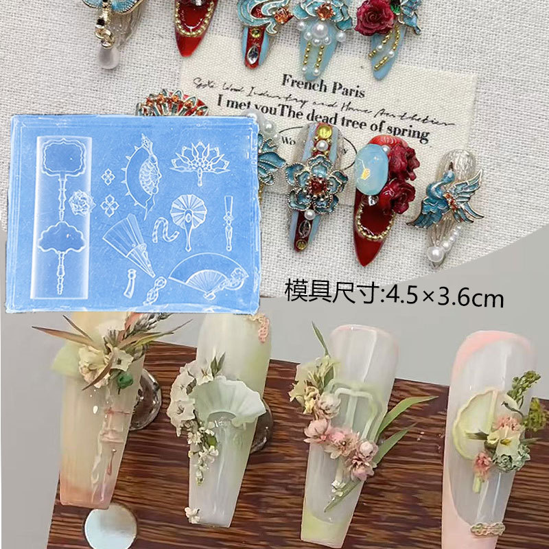 立体浮雕美甲装饰模具龙头铃铛铜钱喜字装饰西洋扇DIY雕花胶模|undefined