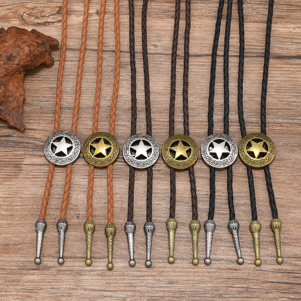 复古五角星波洛领结男款皮绳项链个性潮流配饰男女通用款